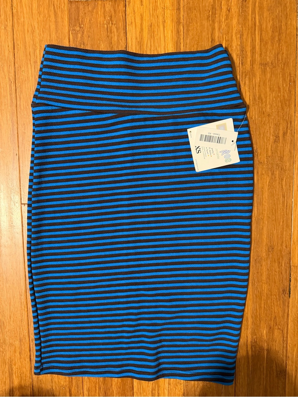 LuLaRoe Cassie Blue and Brown Striped Pencil Skirt